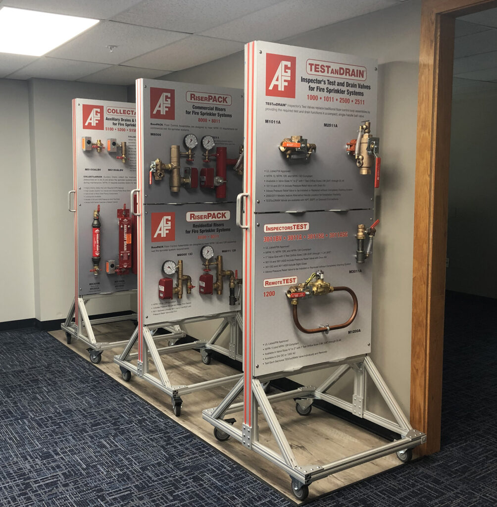 Three upright displays of AGF products