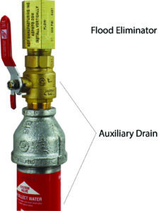 Flood Eliminator is installed above the outlet of an auxiliary drain